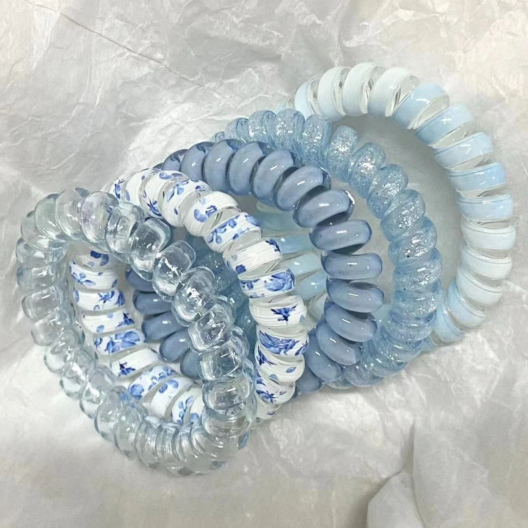 新款多巴胺海盐薄荷蓝电话线发圈套装可爱不伤发发绳皮筋女生发饰