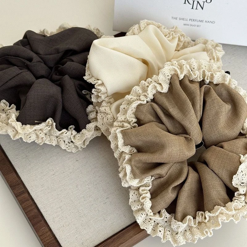 法式浪漫复古蕾丝边蓬松大肠发圈森系少女文艺气质简约绑发头绳女