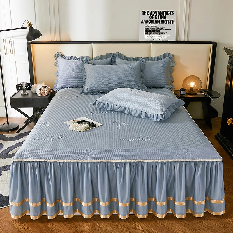 A类立体提花冰豆豆床裙席 软凉席三件套空调席夏天专用席子可机洗