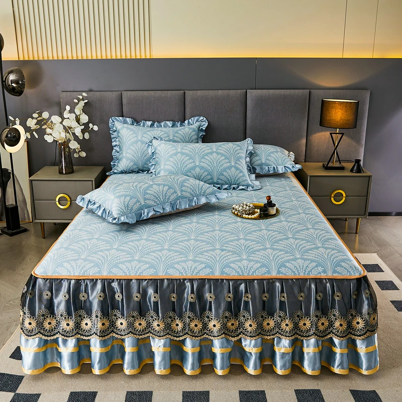 高端夏季新款冰丝软凉席可拆卸床裙款家用空调席三件套可机洗正品