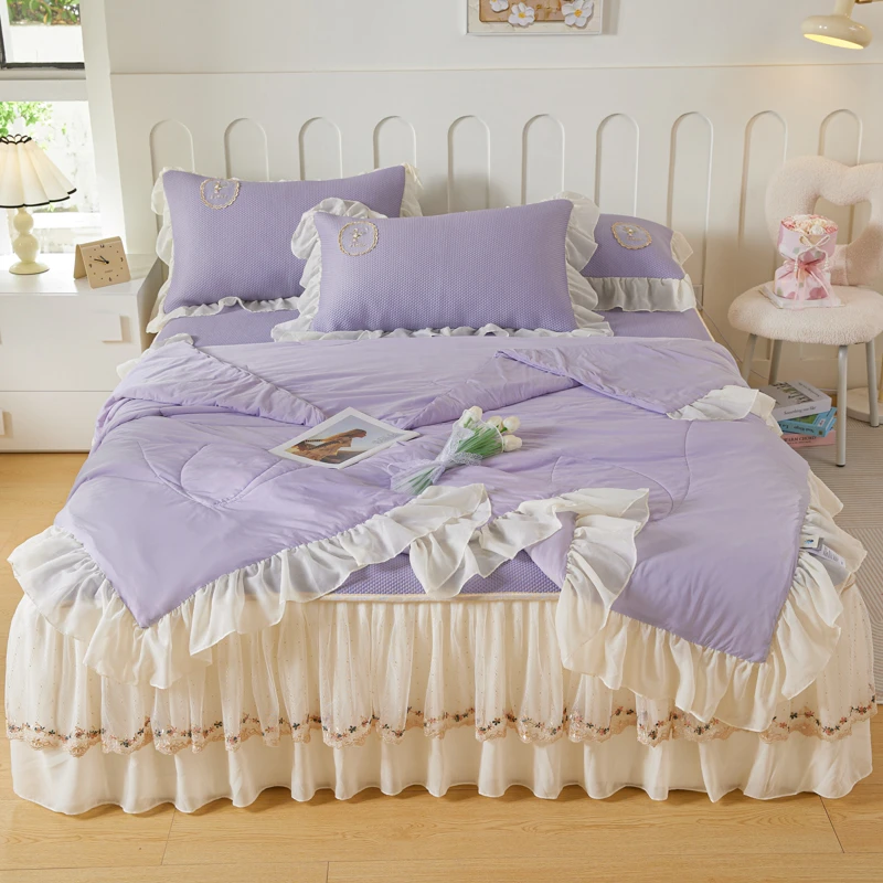 A类凉感软席夏被四件套 高端品质床裙款冰丝凉席三件套家用空调席