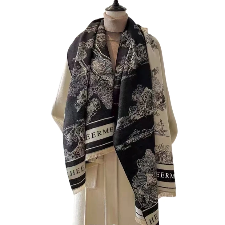 【百万专属】COCOCHADWICK秋冬新款双面水墨画发财树女款围巾5070C