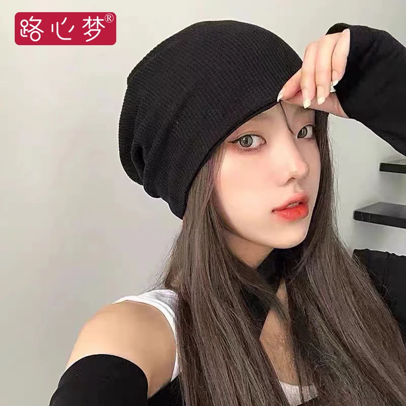 路心梦纯色月子帽产妇帽套头帽薄款防风包头帽时尚简约针织均码女