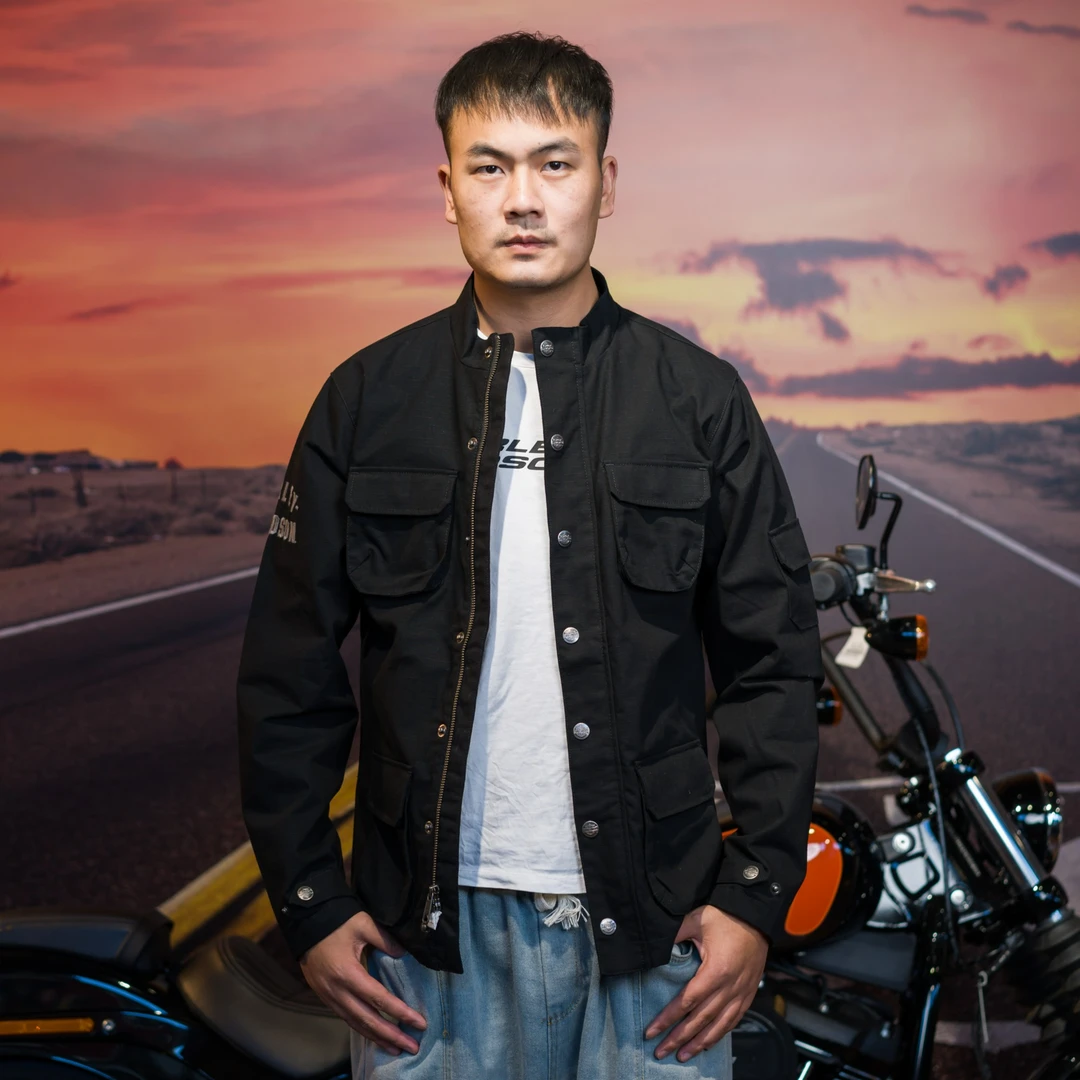 哈雷纯黑工装风格夹克外套
