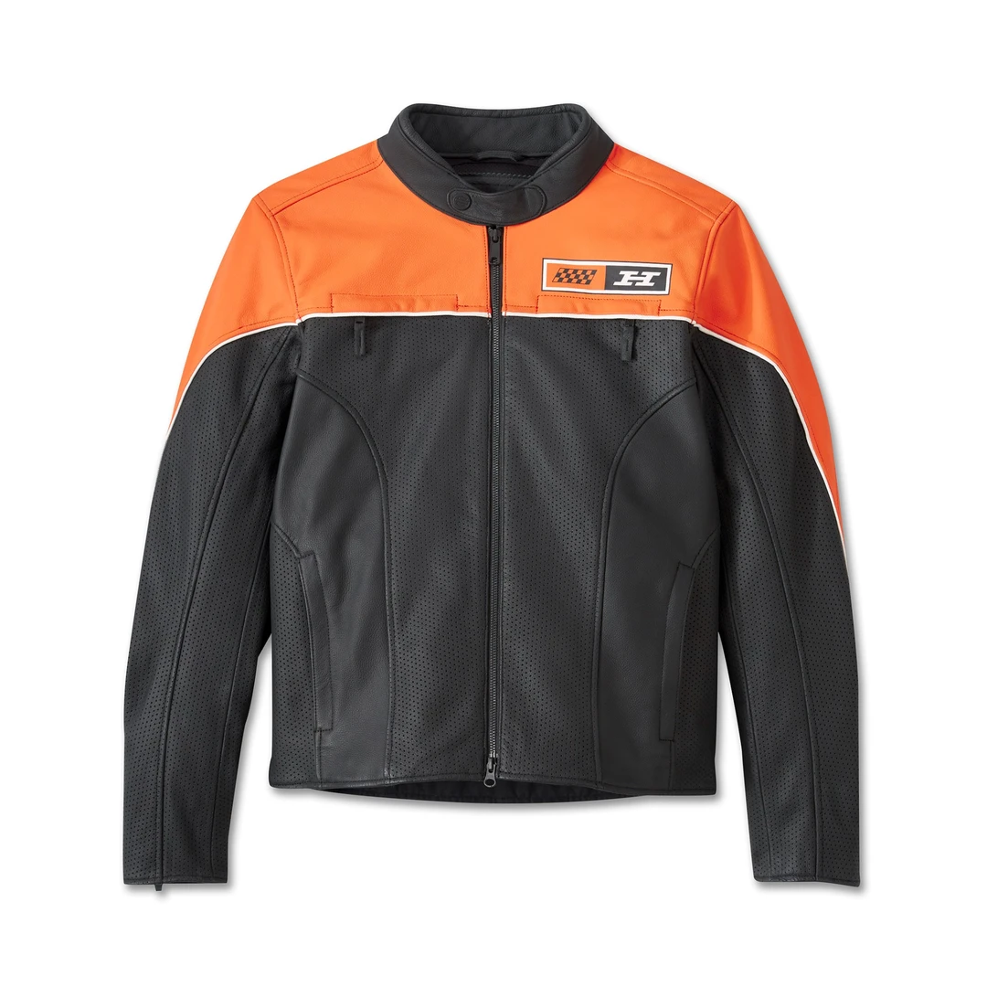 橙黑拼色哈雷戴维森男士皮衣97026-24vm飞行