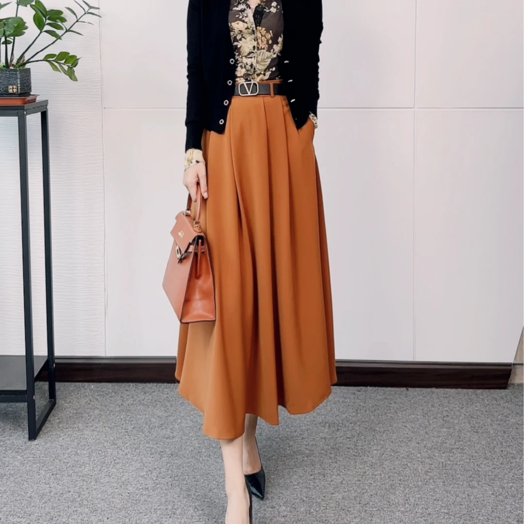（赠腰带）高腰垂顺A字半身裙气质百搭