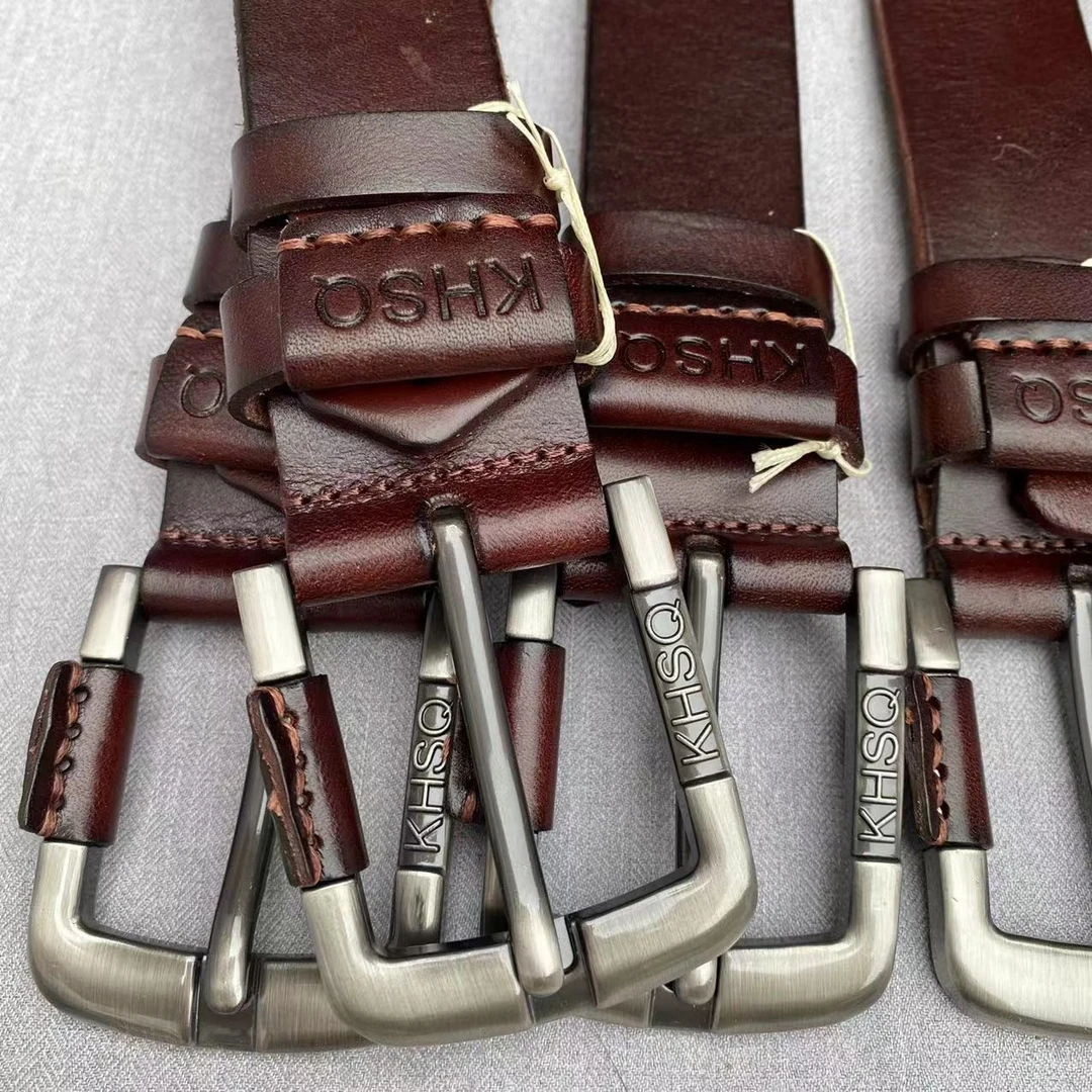 凯豪硕齐头层牛皮整张一刀切腰带结实耐用牛皮针扣青年纯手工腰带