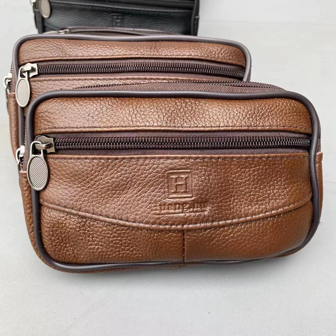 跨腰斜挎牛皮手机腰包男穿皮带真皮横款老年人手机套挂腰裤包