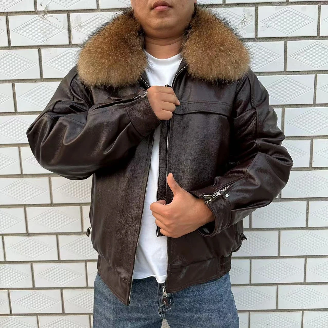 凯豪硕齐男士夹克飞行服空军服秋冬新款休闲潮男大毛领