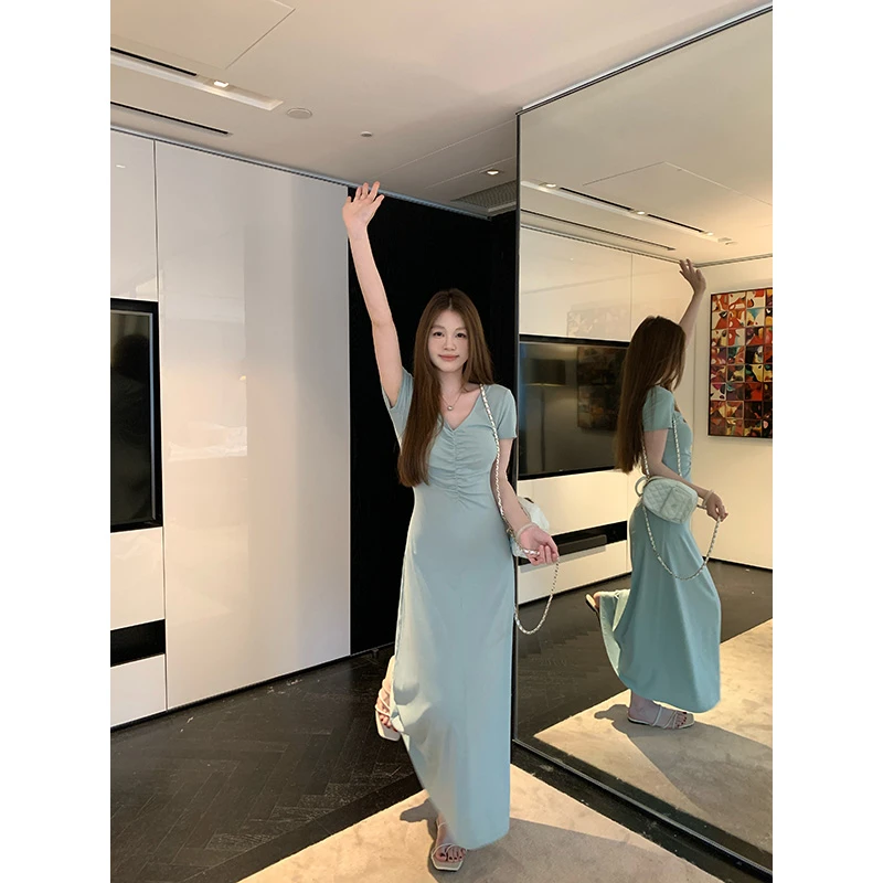 王少女【清清】绿色时尚休闲显瘦修身短袖连衣裙L19946S42