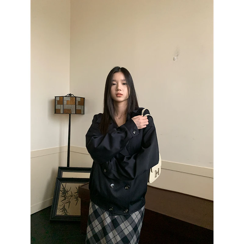 王少女【清清】深藏青色宽松翻领夹克秋季女装外套W24926S43