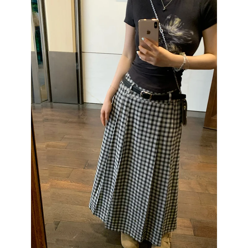 王少女【清清】黑白格直筒宽松格纹半身裙夏季显瘦格子裙 B21271S42