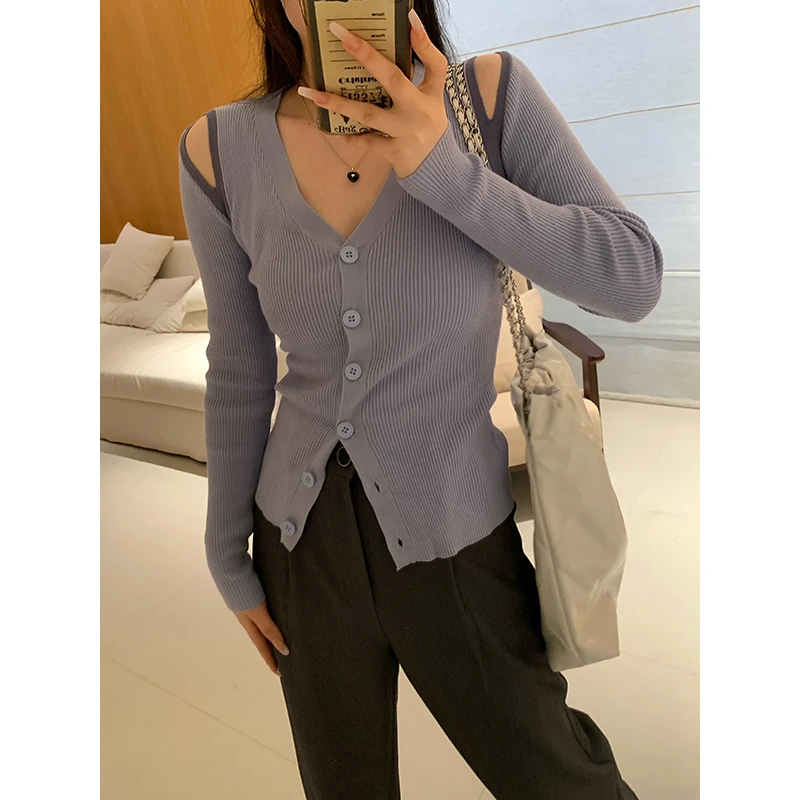 王少女【清清】蓝色毛衣小众显瘦修身长上衣 M07680S33