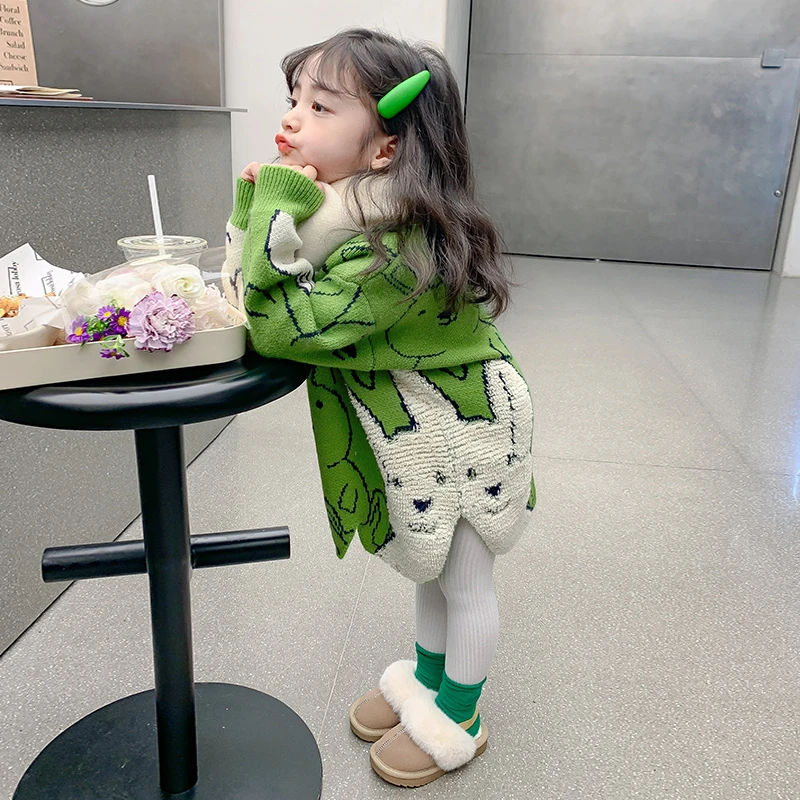 女童毛衣2025新款打底衫时髦洋气宝宝春秋款儿童秋季中长款针织衫