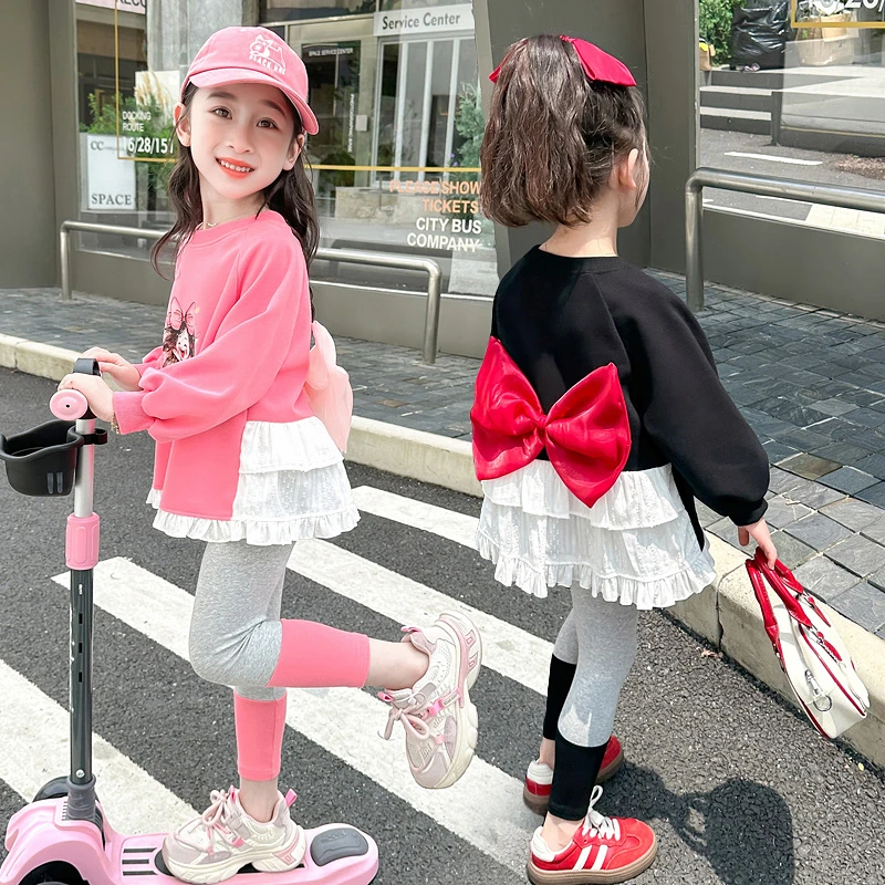 女小童蝴蝶结套装秋款2024新款女宝宝洋气春秋装小女孩时髦两件套