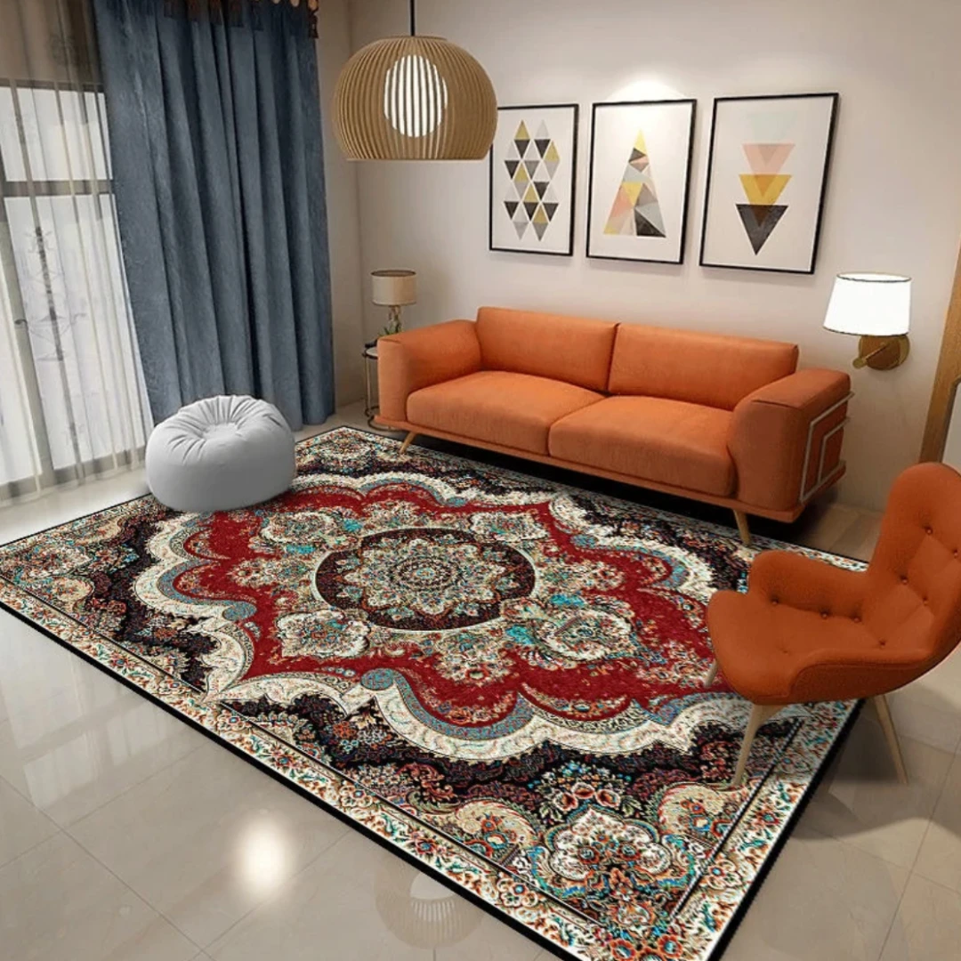 复古地毯床边毯防滑地毯茶几地毯美式地垫沙发家用简约欧式水晶绒