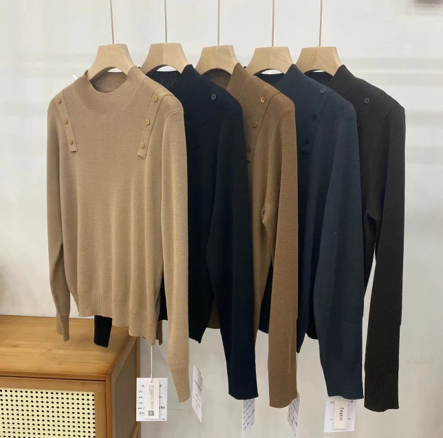 洋派24秋冬款超细美丽诺羊毛长袖上衣时尚针织百搭圆领修身