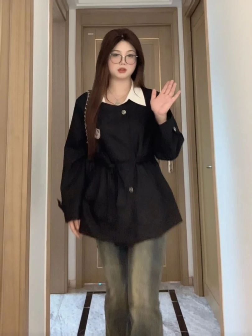 【英伦学院风】假两件西装外套女秋冬高级感收腰气质黑色西服微胖