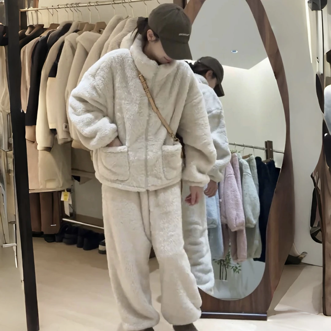 秋冬季韩系暖烘烘加绒加厚保暖居家服外套外穿宽松家居服睡衣女士