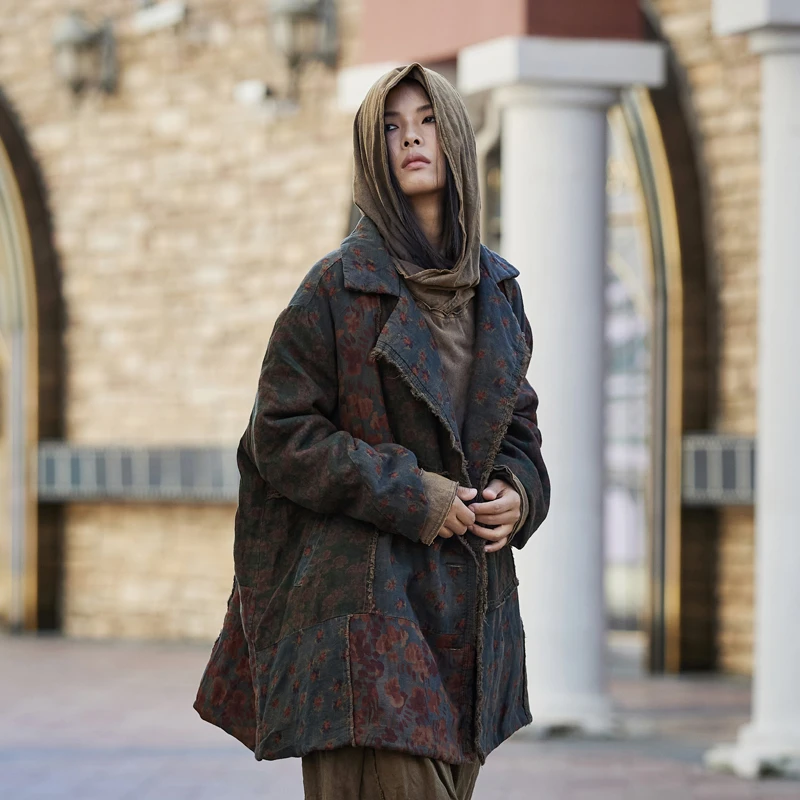 麻依者原创设计 2024冬季新款植物染复古流浪风亚麻棉服 M-028