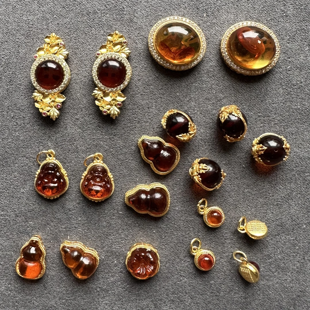 925银镀金血珀镶嵌手串配珠