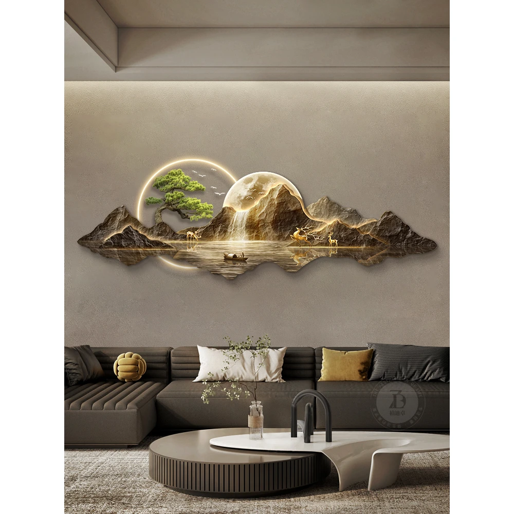 流水生财大气高档山水画新中式沙发背景墙挂画客厅装饰画茶室壁画