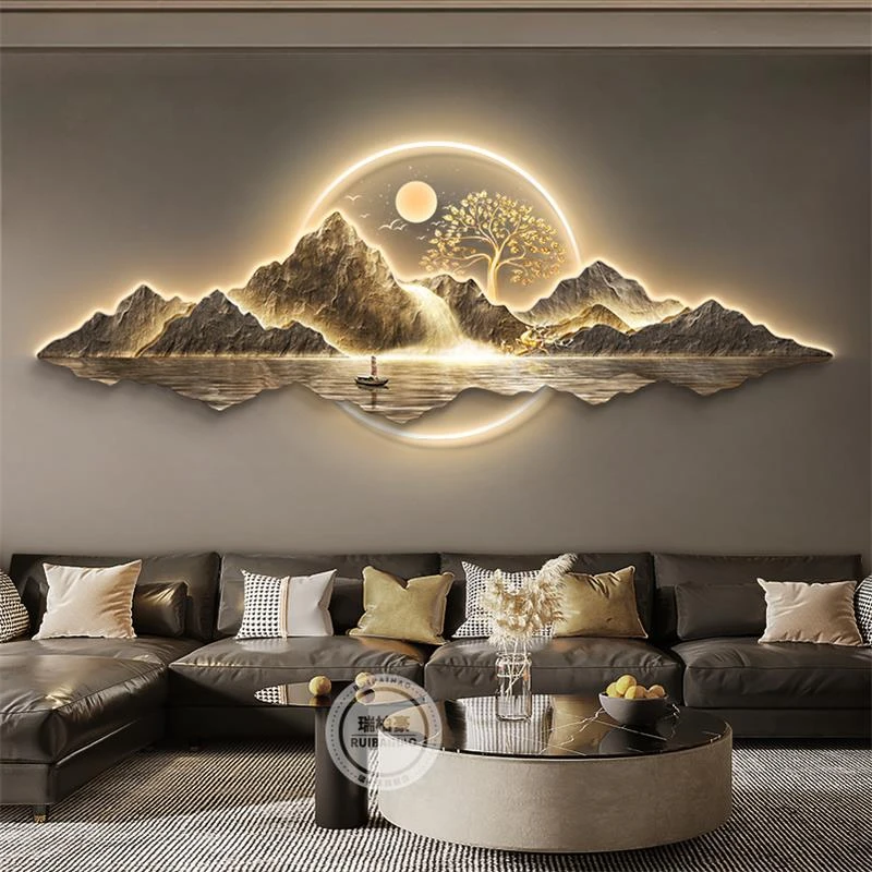 轻奢客厅山水客厅装饰画新中式沙发背景墙挂画高级感大气山水挂画