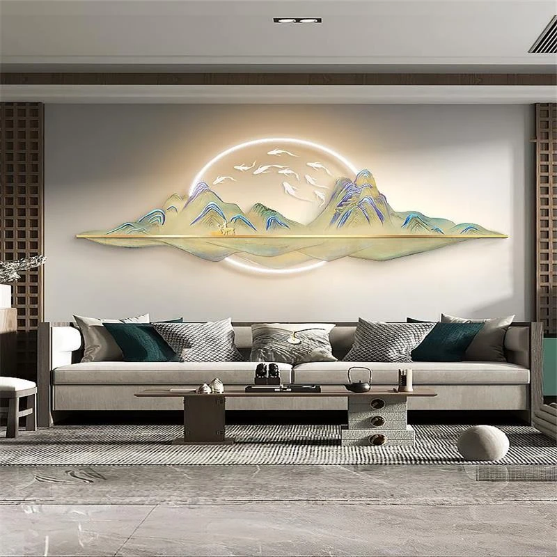 新中式客厅装饰画千里江山图壁画山水画高级感灯画沙发背景墙挂画