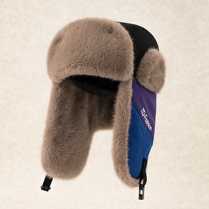 拼色雷锋帽男加厚户外滑雪保暖护耳帽女骑车防风寒东北秋冬季韩版