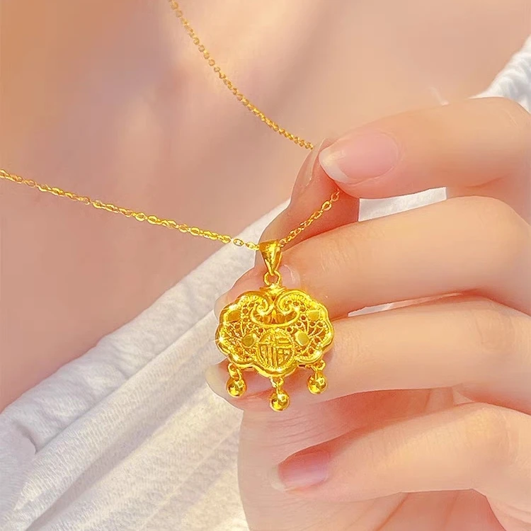 足金百福锁福字如意锁包精美国潮女款花丝黄金锁(多样性发其一)