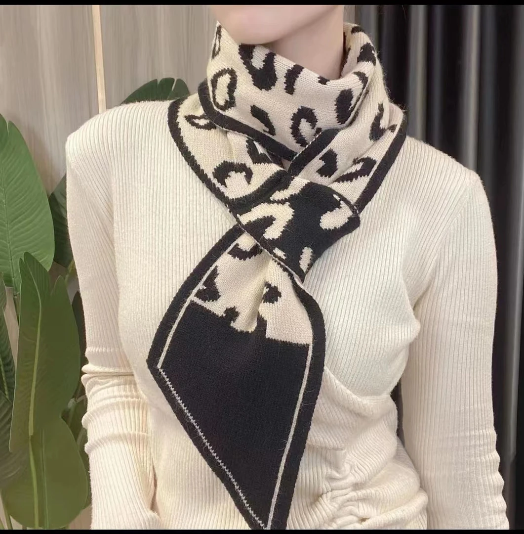 秋冬保暖小围脖套护颈气质百搭小围巾女针织小长巾毛线交叉耳朵巾