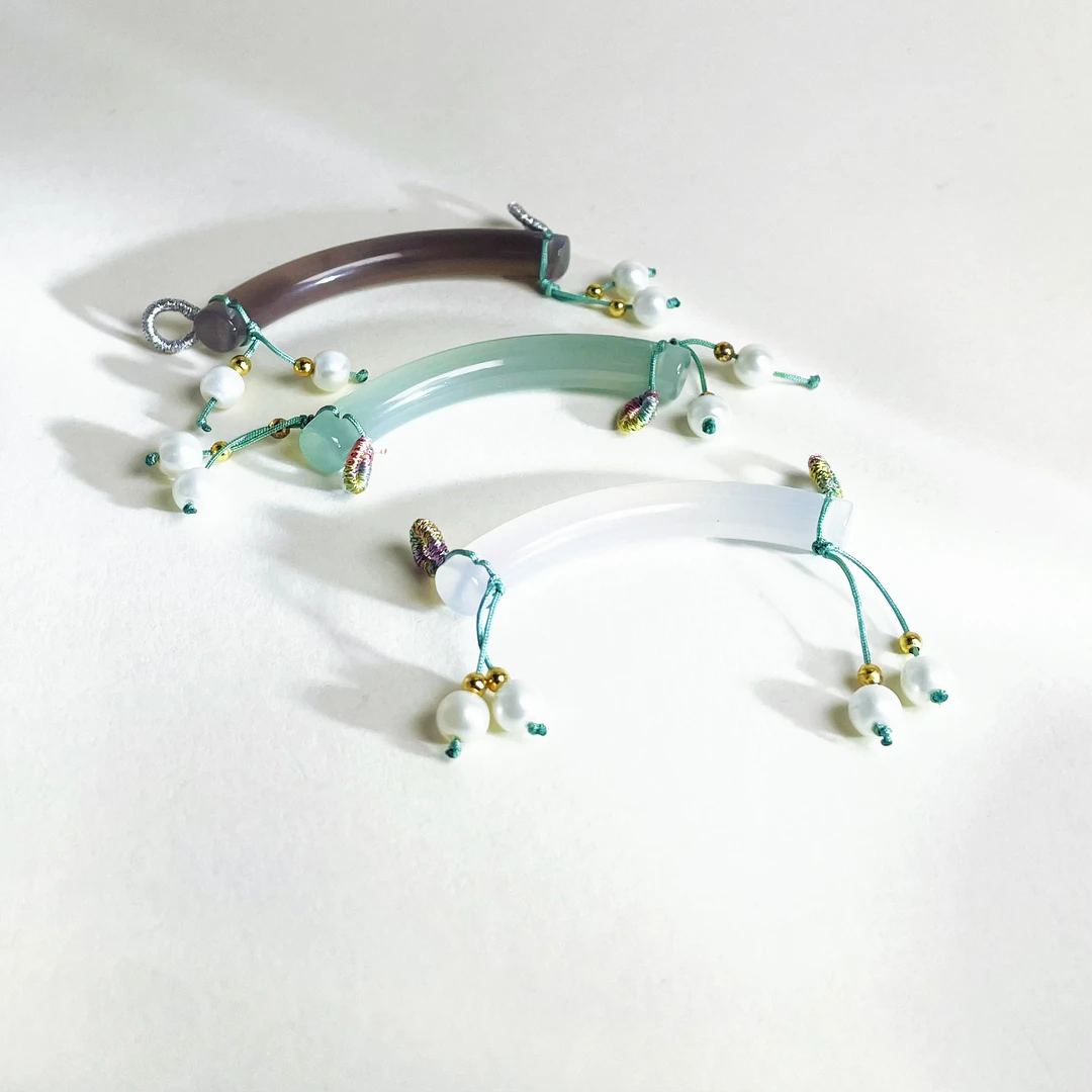 【萌宝饰品】A66天然玛瑙半镯手工编绳款带珍珠滴流手串DIY配饰时尚