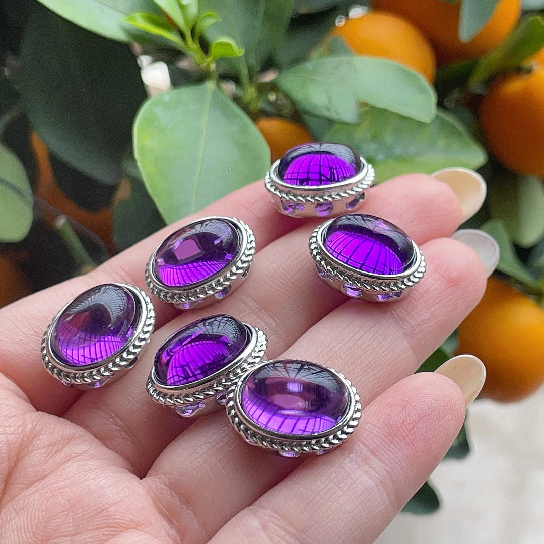 铜合金【糖宝珠宝】A344 紫水晶椭圆大蛋面银色边通孔款13*17mm配件