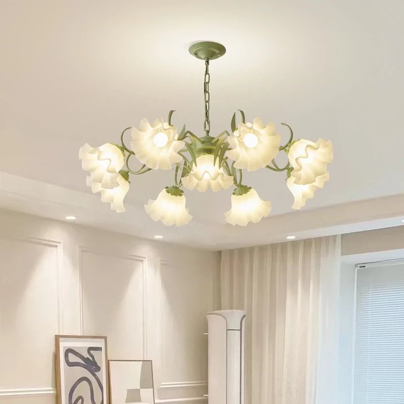 法式田园家用吊灯创意网红铃兰花朵灯美式乡村复古灯具餐厅客厅灯