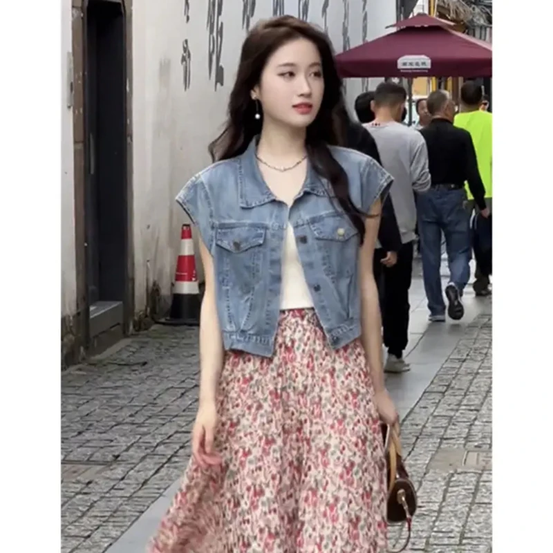 高级感小外套女夏季薄款2025新款宽松休闲小个子牛仔马甲