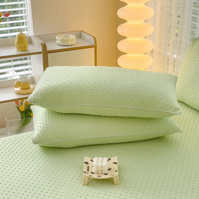 韩版果绿亲肤豆豆按摩水洗亲肤枕套少女纯色48*74cm枕套枕芯一对2