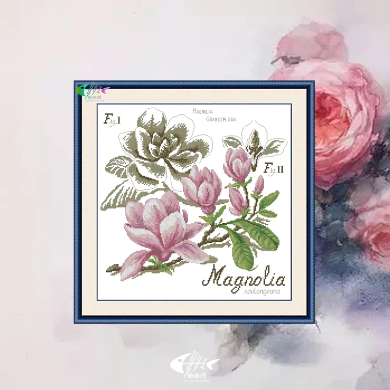 纯棉线印花十字绣套件客厅玄关卧室简约清新唯美阴影花系列之木兰