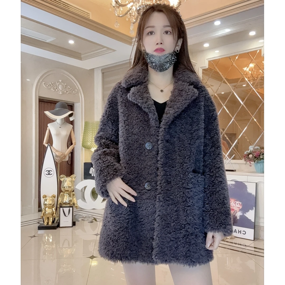 【猫姐家】真毛100%西装领外套女加厚绵羊毛一体外套海宁皮草保暖