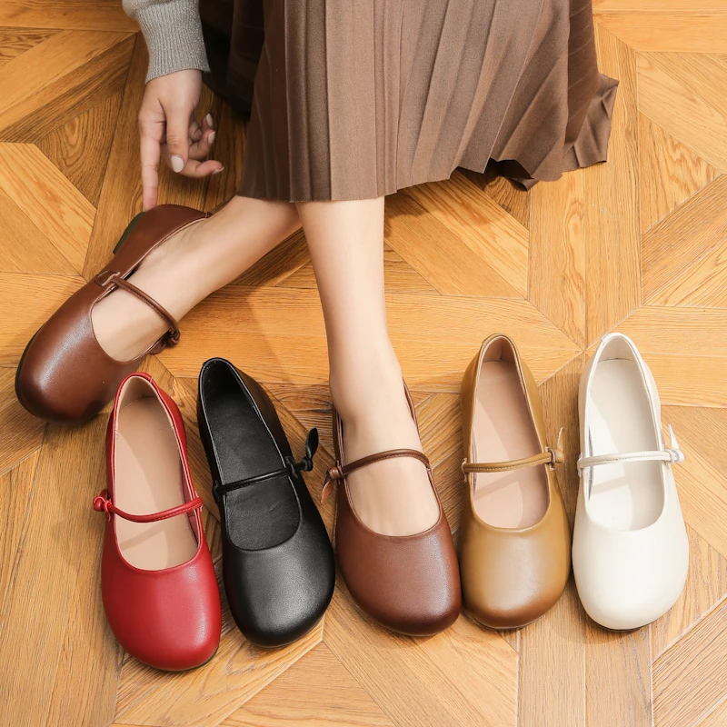 春秋真皮浅口女单鞋中老年软底圆头防滑妈妈鞋牛筋底舒适休闲皮鞋