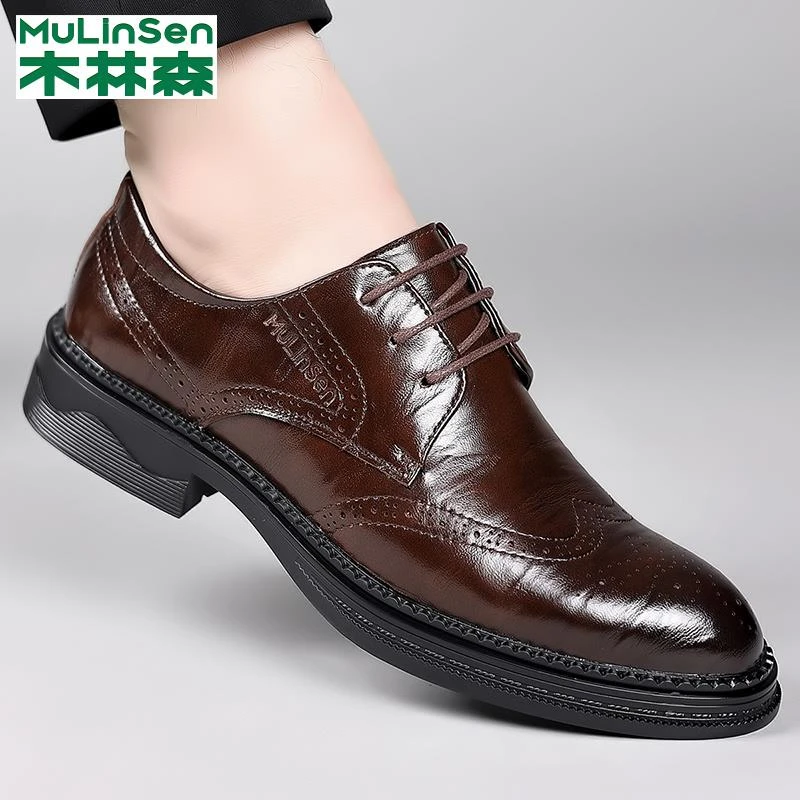木林森皮鞋男2025新款增高复古商务正装新郎结婚布洛克雕花西装鞋