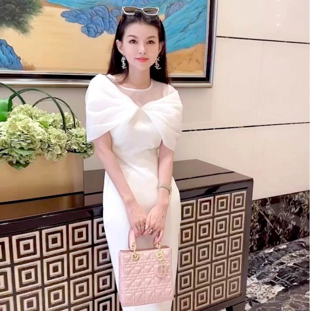 （如花）蝴蝶结设计师拼接高定系列气质女神轻奢名媛优雅时尚连衣裙