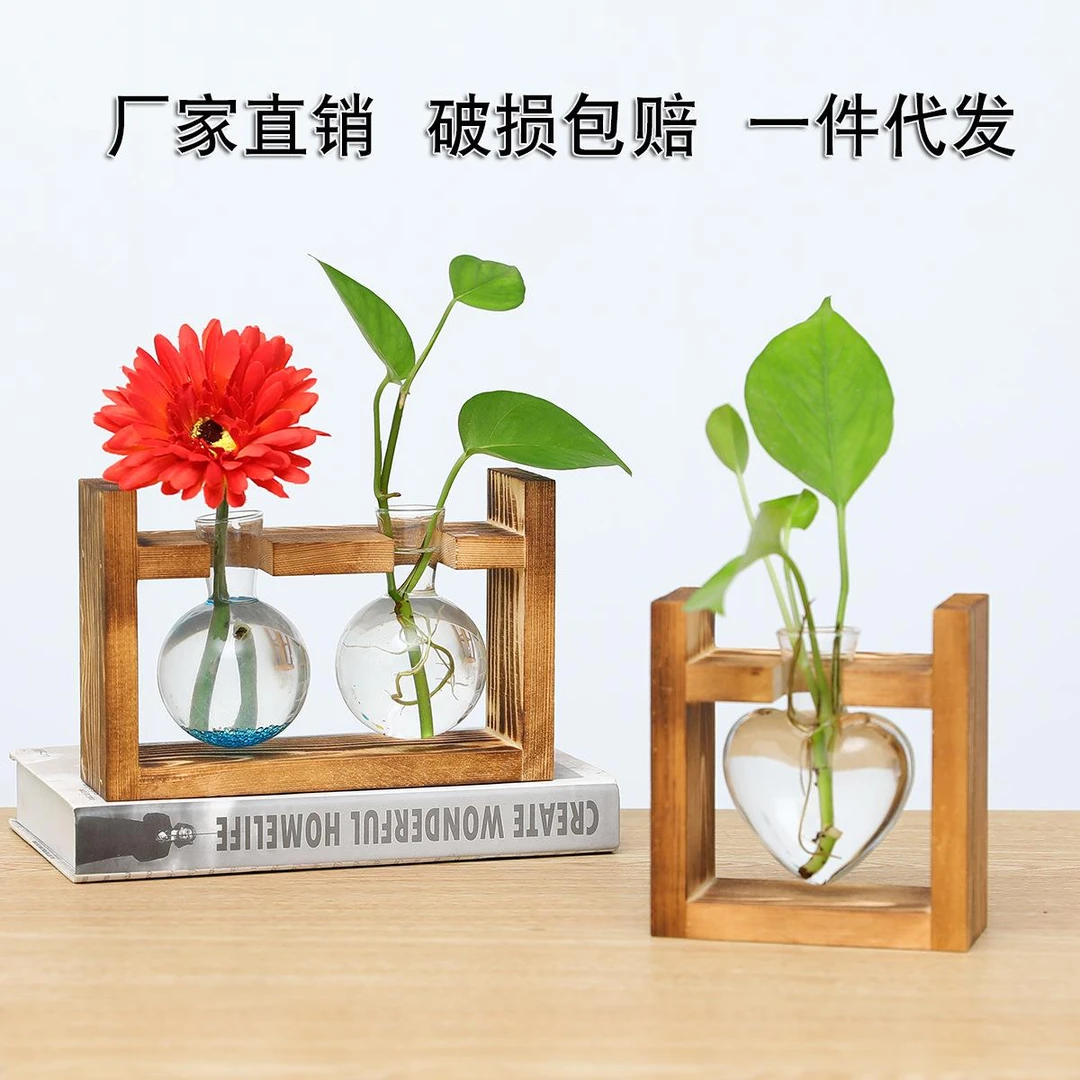一排花瓶水培器皿绿萝小插花水养植物客厅桌面小摆件ins玻璃容器