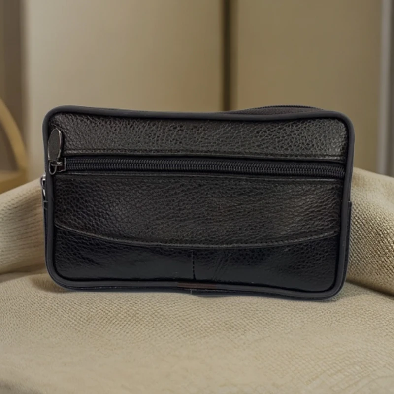 手机包腰包男款真皮牛皮轻便7寸7.5寸竖款腰间包工黑色简约休闲