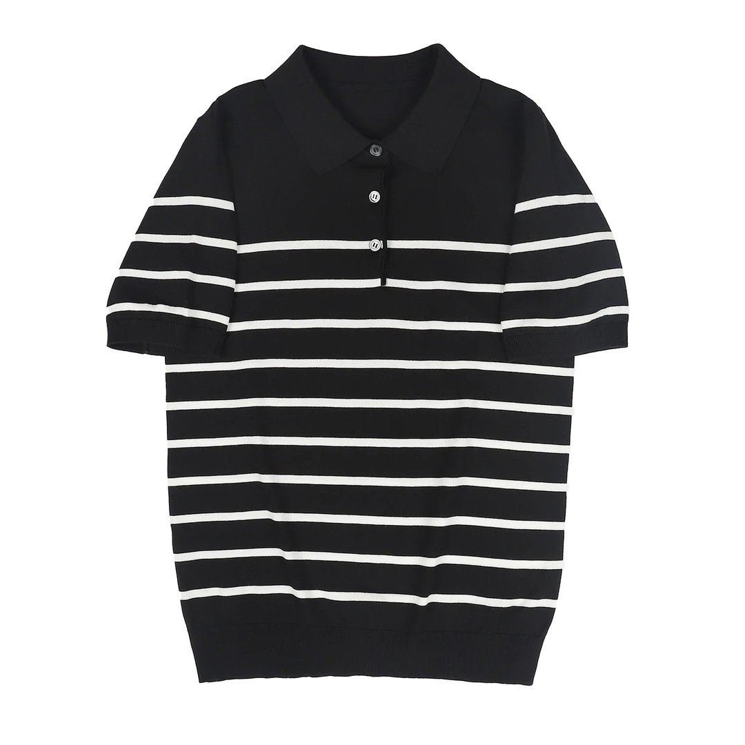 夏季翻领高端条纹Polo男士轻奢高档休闲短袖T恤潮流商务冰丝针织
