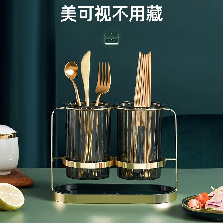 轻奢沥水筷子收纳架免打孔壁挂式创意筷勺置物架多功能厨房置物架