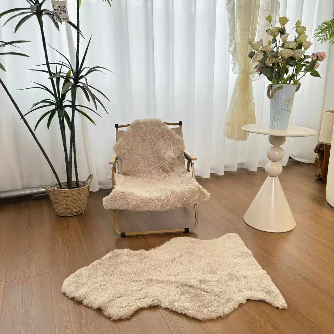 吉羊秋冬整张羊毛皮防潮卧室卷花地毯垫子轻奢露营毯飘窗可拆地毯
