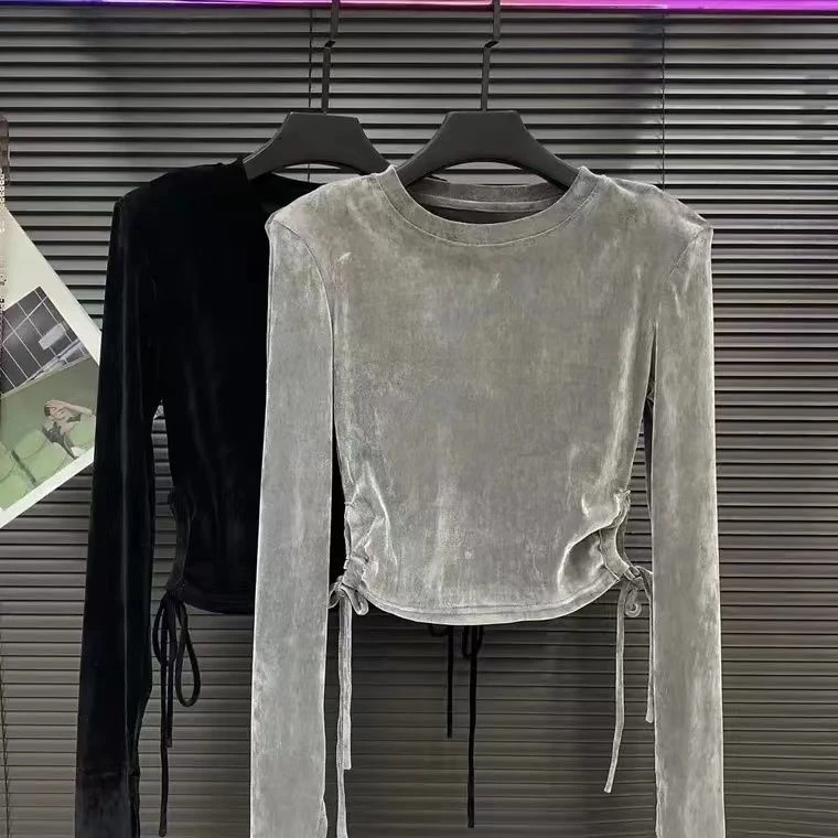 2023早春新欧货辣妹修身显瘦打底衫上衣设计感小众时尚圆领T恤女