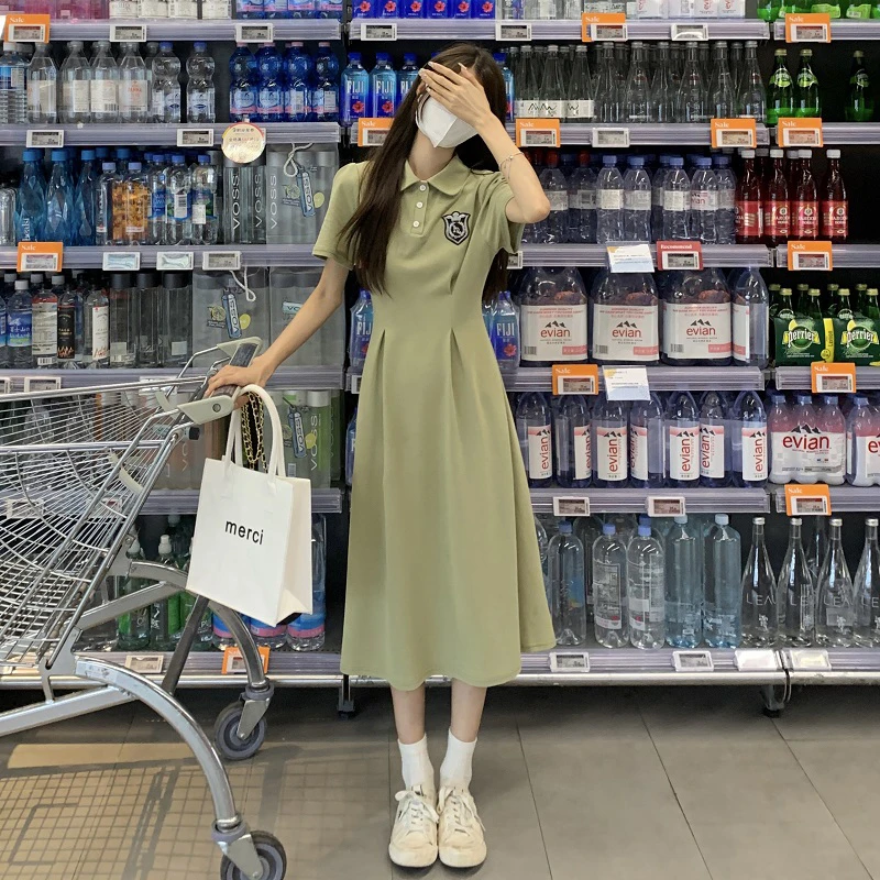 polo领连衣裙女夏装2025新款学院风收腰休闲长裙子