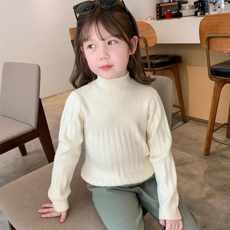 女童毛衣打底衫2024新款儿童半高领洋气针织衫加厚保暖软糯线衣秋