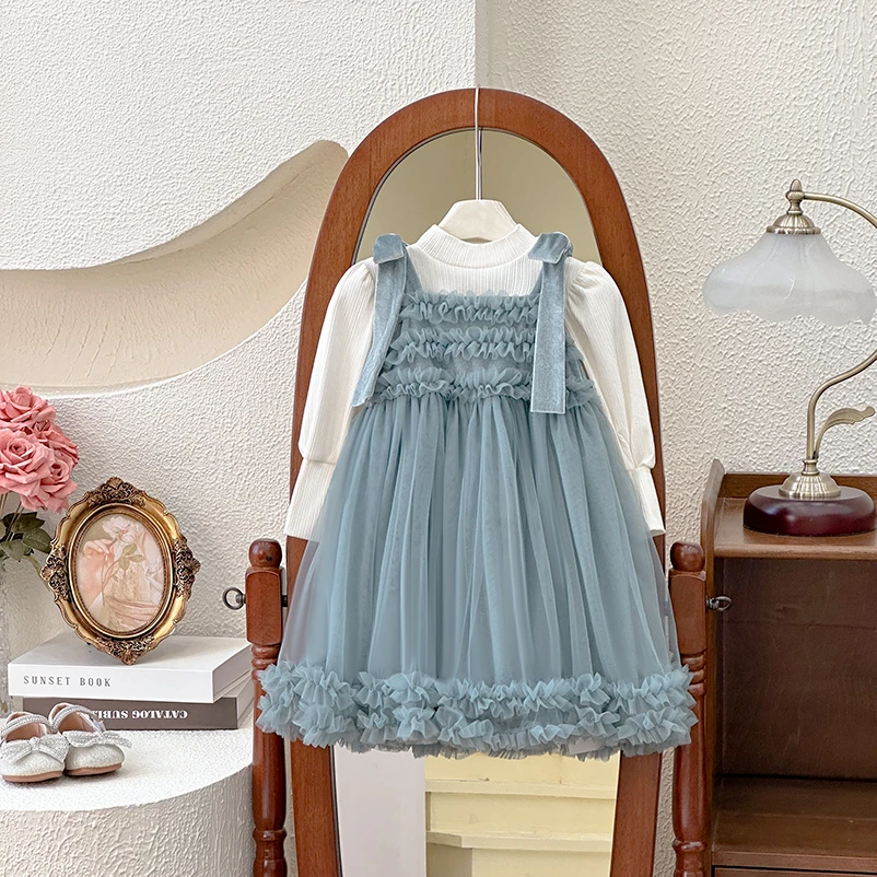女童春秋2024新款休闲公主裙连衣裙洋气吊带裙套装裙子童装背带裙